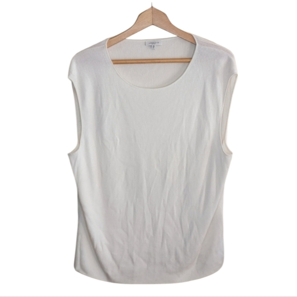 Lafayette 148 New York Finespun Voile Ivory Ribbed Crewneck Shell Tank Size 3X - Picture 1 of 7